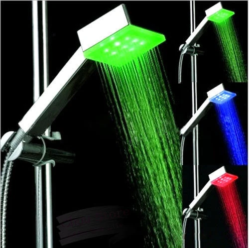 Chrome Bathroom LED Hand Shower Head with Temperature Control Changing Light