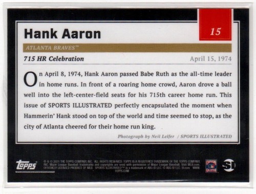 Tarjeta de béisbol Topps X Sports Illustrated 2021 Hank Aaron #15 (PR: 2057) - Imagen 2 de 3