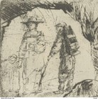 Rembrandt Le guide de montagne la femme et l'enfant à l'entrée de la grotte - H