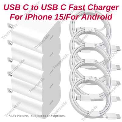 20W Power Adapter Fast Charger USB C Type C Cable For iPhone 15 Pro Android  Lot