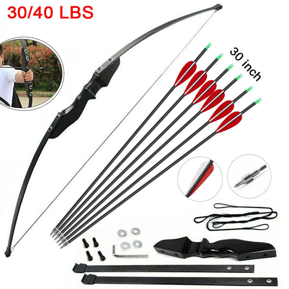 30-40lbs Archery Recurve Bow Hunting Target Longbow Arrows Set Shooting Practice