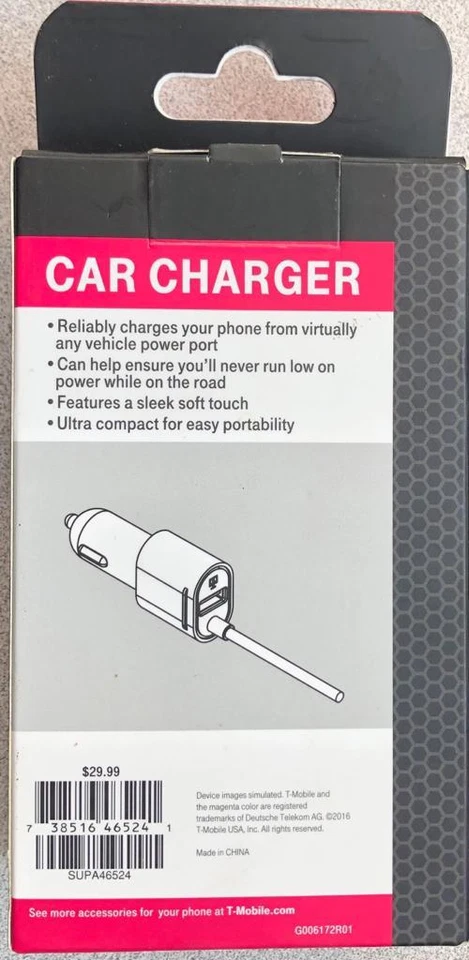 T-Mobile 3.4A Micro USB Car Charger w Extra USB Port for Galaxy S6 S7 Note 5 * - Image 3 of 3