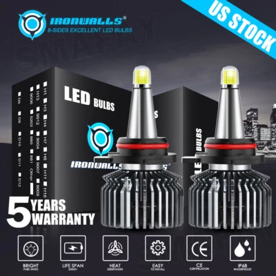 IRONWALLS 8-Sides HB3 9005 LED Headlight Super Bright Bulbs Kit White 6500K High Beam 2025