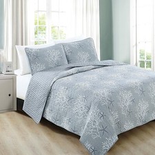 Gray White Beach Ocean Coral Starfish 3 pc Quilt Set Twin Full Queen King Bed