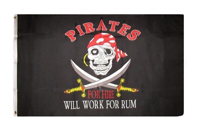 3x5 Jolly Roger Pirate Pirates For Hire Will Work For Rum Flag 3'x5' Banner 100D