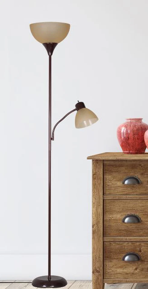 Lámpara de pie moderna de 72" con luz para habitación con soporte de lectura ajustable LED marrón Foto 4 de 4