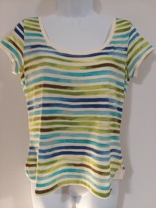 Liz Claiborne Womens Sz P/S Multicolor Short Sleeve Striped Summer Top T-Shirt | eBay