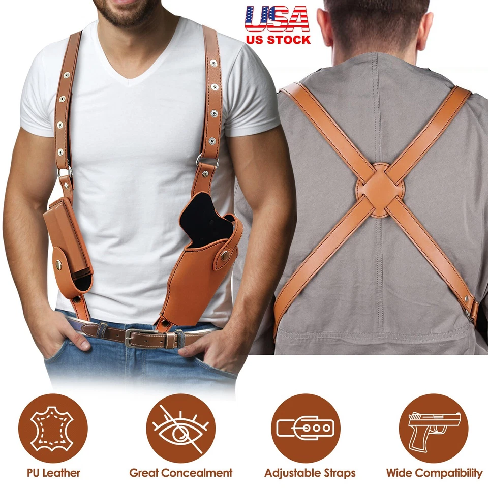 Concealed Carry Gun Holster Pistol Adjustable Underarm Leather Shoulder Holster - Image 3 of 4