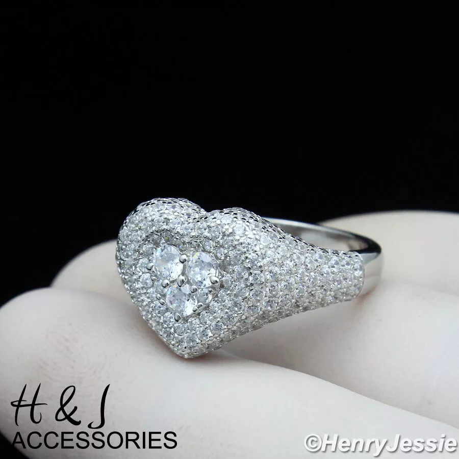 WOMEN 925 STERLING SILVER ICY CZ HEART SHAPE ENGAGEMENT SILVER