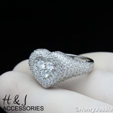 WOMEN 925 STERLING SILVER ICY CZ HEART SHAPE ENGAGEMENT SILVER RING ASR170
