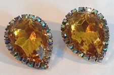 Orecchini clip vintage in vetro taglio giallo "Ca Aurora" su montature tono oro   