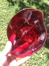 Vintage MCM Viking Glass Ruby Red Divided Nut Candy Dish 8" X 6" Excellent!