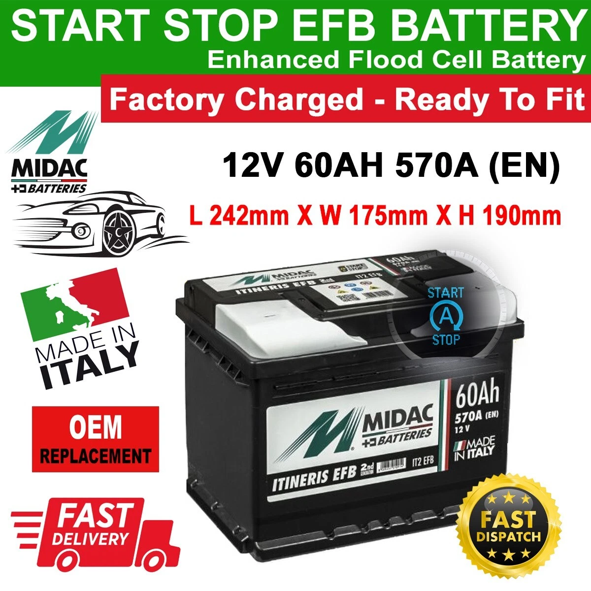 Fiat 500 battery stop start outlet