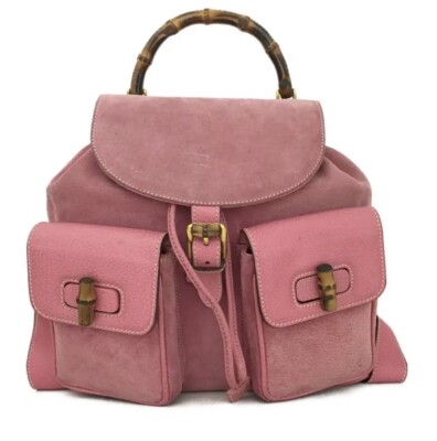 Gucci Suedeleather With Bamboo Top Handle Pink Suede Backpack Treasures of NYC - Gucci Pink Suede Bamboo Mini Backpack main image 4