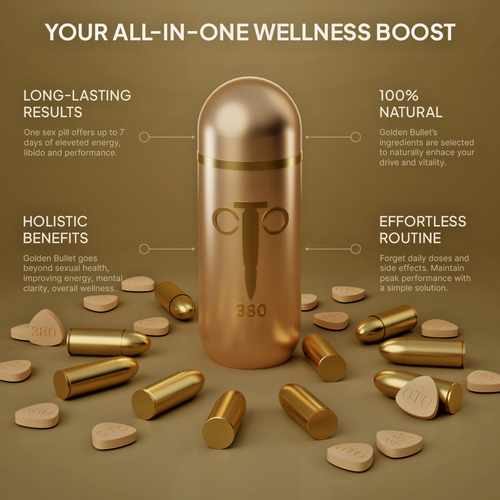 Golden Bullet Male Enhancement Supplement – All Natural, 8 Pills, 800mg Dose For Stamina & Libido