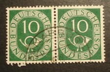 Bund 1951: FM " POSTHORN ", 10 Pfg, MN 128, waagerechtes Paar, gestempelt