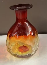 Vintage Blenko Bubble Glass Decanter Vase Tangerine