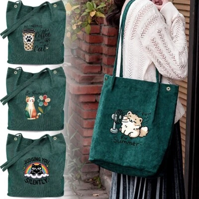 UK Large Capacity Bag Women Shoulder Handbags Printed Corduroy Shopper Tote Bags