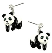 Silver Tone Rhodium Plated Adorable Panda Bear Earrings Stud Fast Shipping