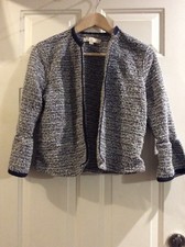 Ann Taylor Loft Women's Petite Medium Navy Blue  White Blazer Jacket. A2