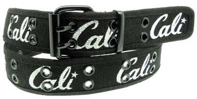 Cali Black  Double Row Grommet Belt 2 Hole Canvas Web Stud Biker Punk Goth Emo