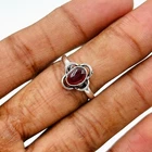 925 Sterling Silver Natural Red Garnet Gemstone Jewelry Ring (US) Size-6