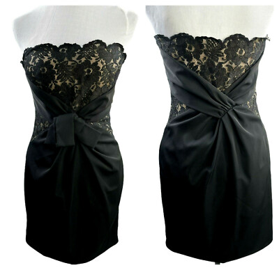 ROBERT RODRIGUEZ Strapless Cocktail Dress Womens Size 6 Black With Nude Inset