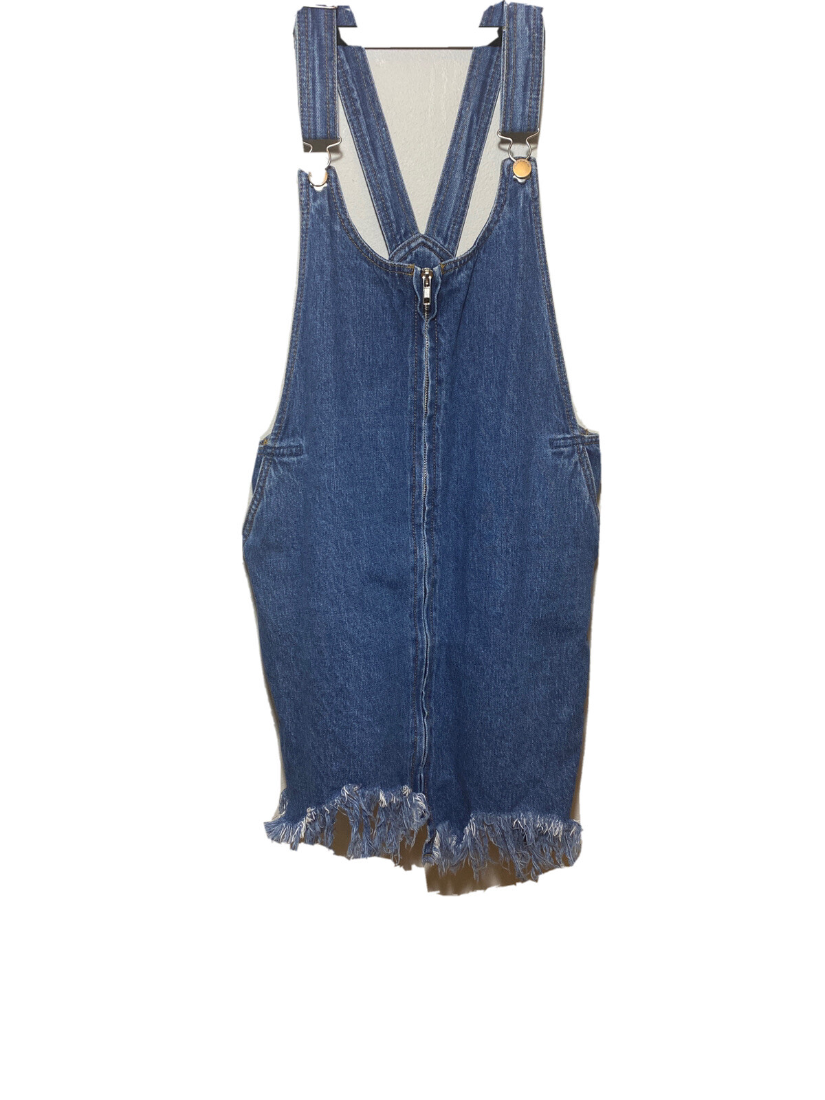 ZARA Denim Overalls Mini Dress Raw Assymetrical Hem Z… Gem