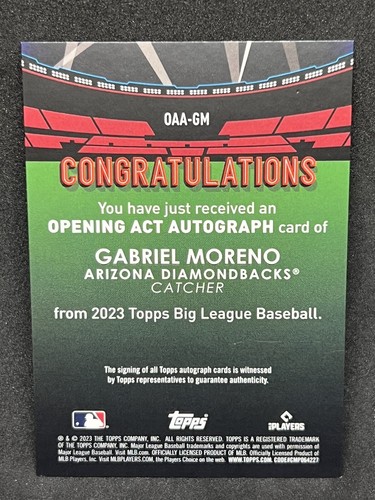 2023 Topps Big League Gabriel Moreno Opening Act Auto #OAA-GM RC Diamondbacks - Picture 8 of 9