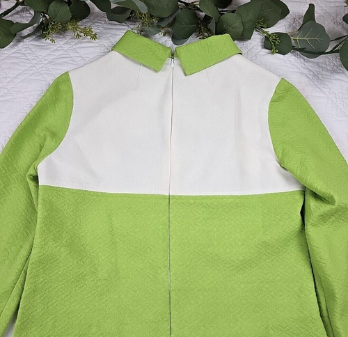 VTG 70's Green and White Mod MCM GoGo Long SLeeve Shift Dress Size L - Picture 10 of 10