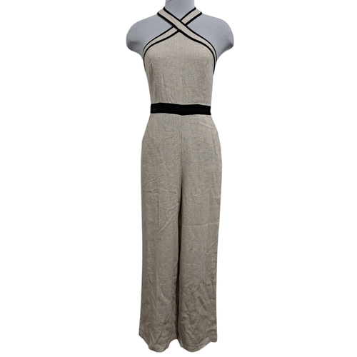 MOTF Linen Blend Backless Halter Jumpsuit Wide Leg XS Cream NWT