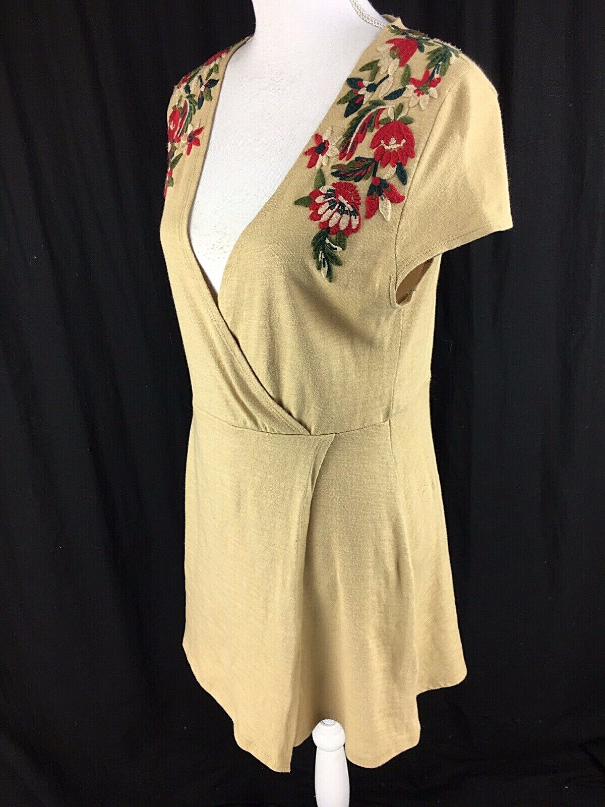 Zara Knit Womens Wrap Fit To Flare Dress S Small Beige Brown Floral Embroidered