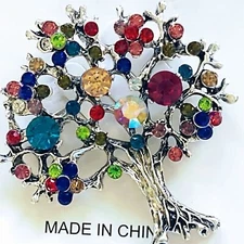 NEW FAMILY TREE OF LIFE SILVER TONE RHINESTONE BROOCH/PIN FASHION JEWELRY/GIFT