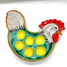 Deviled Egg Rooster Platter Amalfi Italy Chicken  Hand Painted 