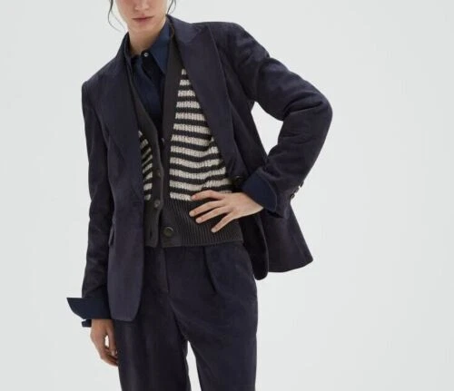 Синий кожаный блейзер для женщин чисто замши официальный одна кнопка пальто XS S M L XL-235 - Изображение 2 из 4