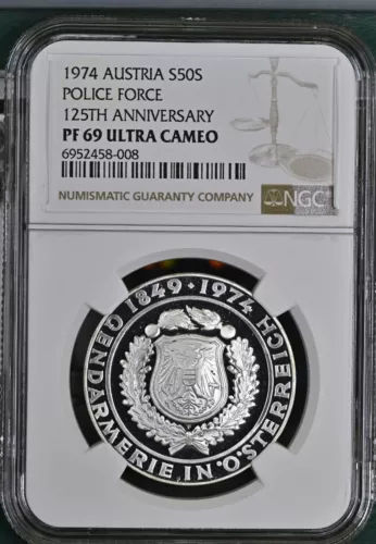 1974 Austria Silver 50 Schilling - Police Force - NGC PF 69 ULTRA CAMEO