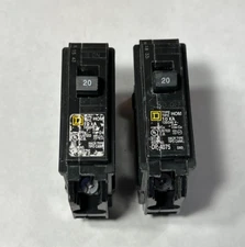 2 x Square D 20 Amp 1-Pole Single Pole Circuit Breakers HOM120CP