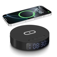 Digital Alarm Clock With 15W Wireless Charger Station For Home,Office,Bedroom