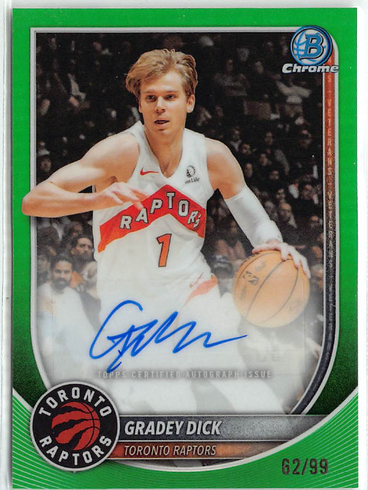 Gradey Dick 2025-26 Bowman Chrome #BCA-GD Green Refractor Auto /99 Raptors