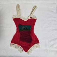 VTG 1950s Red Felt Lingerie Bodice Christmas Wall Decor w/ Mini Stocking Rare