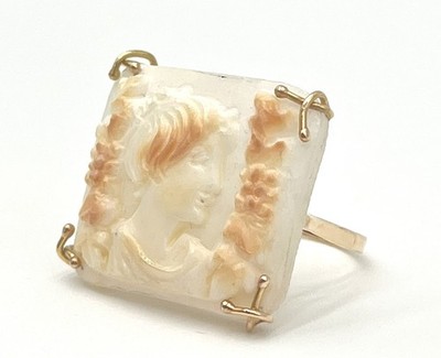 14Kt Gold Cameo Red Head Ring 25x20mm Hand Engraved Torre del Greco Italy