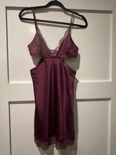 Victoria Secret Lingerie Slip Chemise Small Satin Burgundy Lace Cut Out Strappy