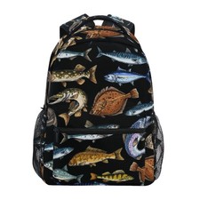 Sea and Freshwater Fish Black Backpack for Boys Girls Bookbag Laptop Travel S...