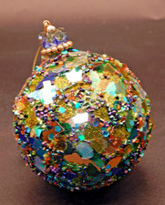 Kurt Adler Christmas Royal Peacock Sequin Beaded Mosaic Christmas Ball Ornament