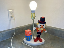 Rare Vintage Children's Lamp With Cloth Clown Letter Blocks 11" Tall