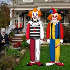 2 Pcs Large Halloween Creepy Clown Carnival Yard Sign Scary Clown Decorations...