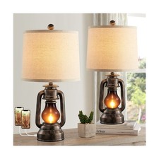 Farmhouse Table Lamps Set of 2 Vintage w/ Dual USB Charging Ports