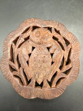Hand Carved 6” Wooden Owl Trivet Made In India