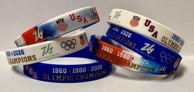 3 TEAM USA GOLD MEDAL OLYMPIC CHAMPIONS Bracelet Wristband MILAN USA HOCKEY