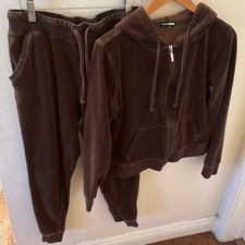 Fashion Nova Brown Velour Hoodie  Pants Tracksuit Set, Hooded, Zip, Pockets